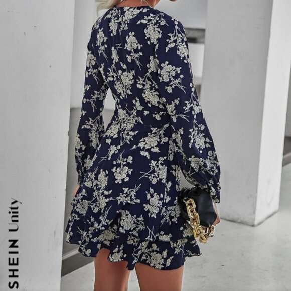 🌿SHEIN Unity Floral Print Two Layer Hem Belted Dress🌿 - Picture 3 of 6